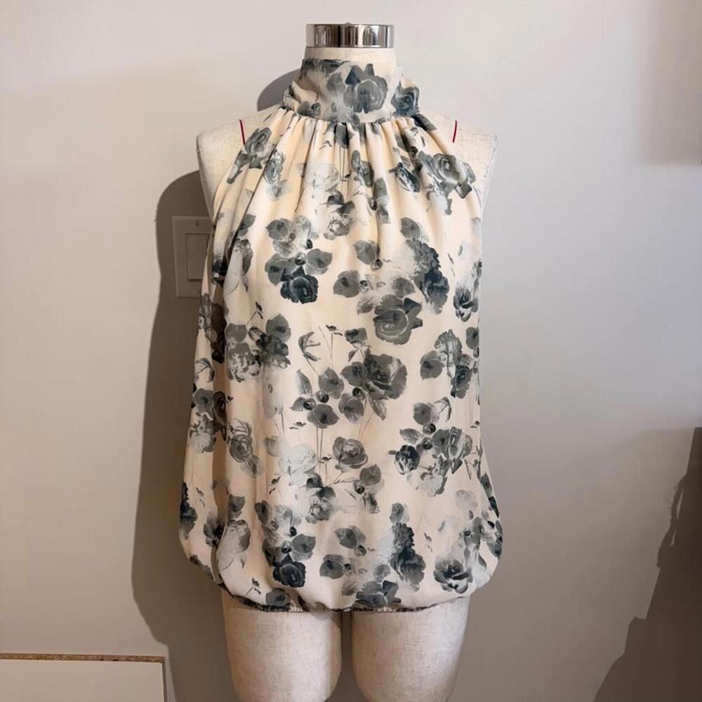 Max Studio Sleeveless High‎ Neck Floral Pattern Blouse Women's L